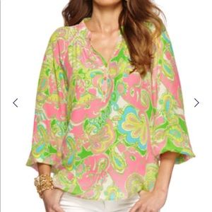 Lilly Pulitzer silk Elsa top in chin chin pattern.